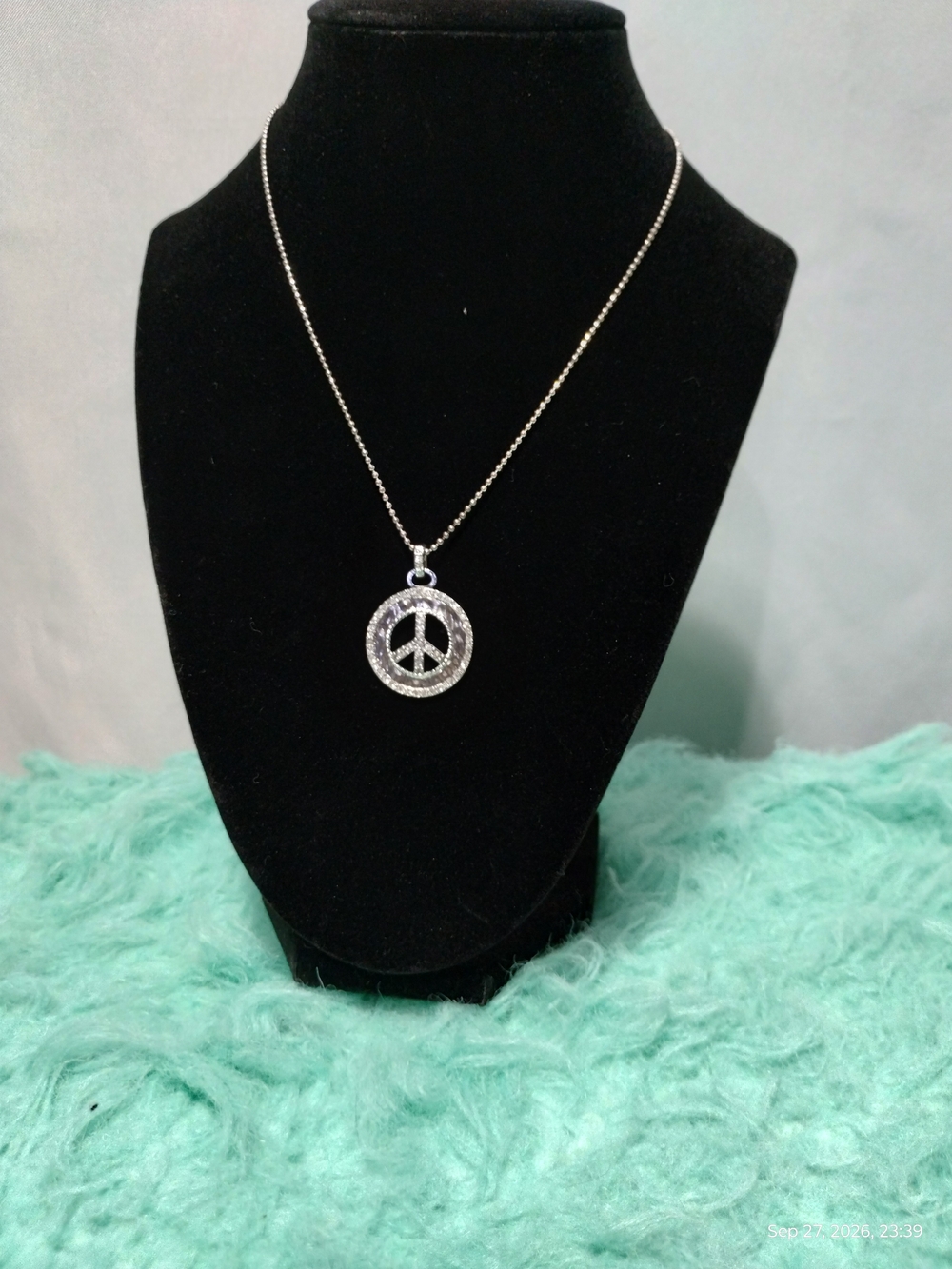 Lia Sophia Silver Crystal Peace Sign Pendant Necklace
